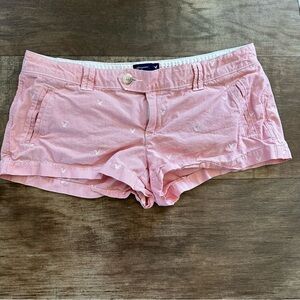 American Eagle outfitters red and white pinstripe eagle embroidered shorts
